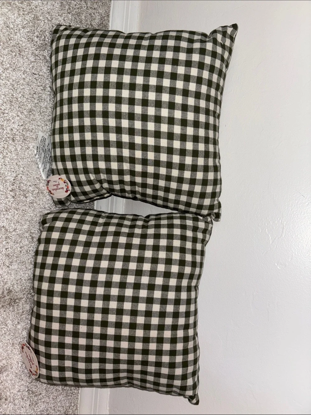 Sage Green and White Gingham Throw Pillows (Set of 2)